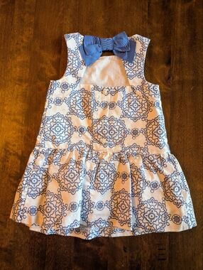 Janie and Jack White Dress with Blue Floral Print and Bow/ NWOT/12-18 Months